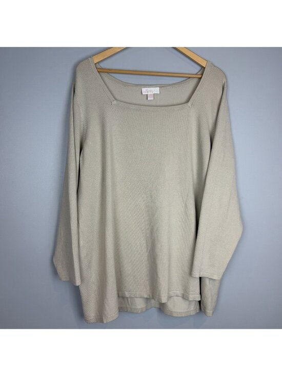 Belle by Kim Gravel Sweaters - Belle by Kim Gravel Feather Knit Square Neck Sweater Womens Size 4X Sand NWOT